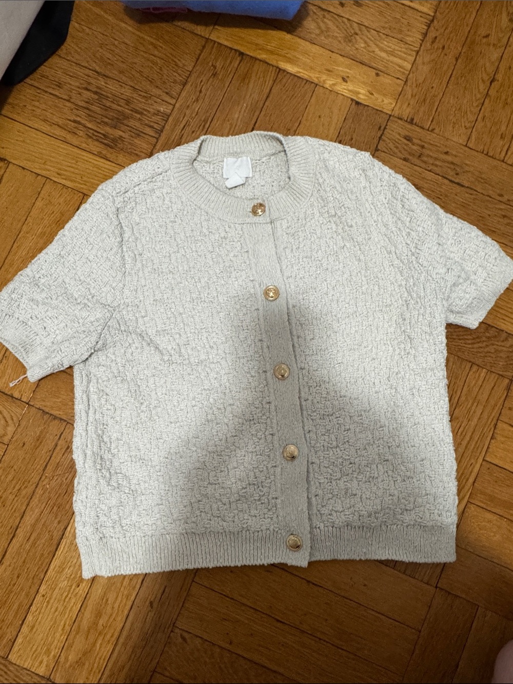 H&M Cream Short-Sleeve Textured Button Cardigan